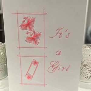 Hand embroidery card for baby shower or new born baby girl